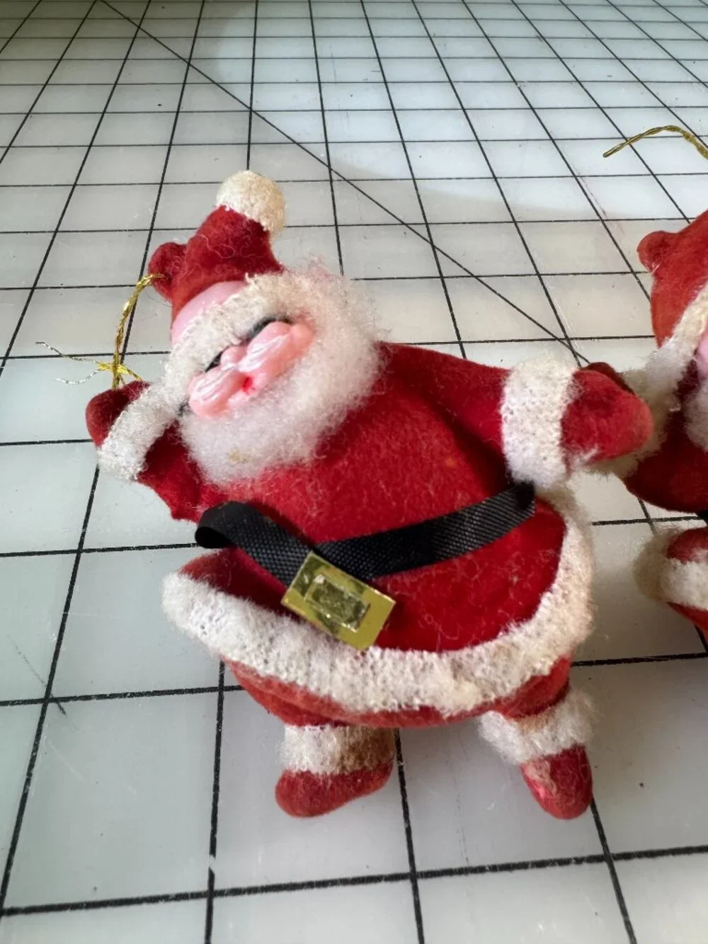 Vintage Flocked Santa Claus Ornaments 4” Japan Hong Kong Mid Century Christmas